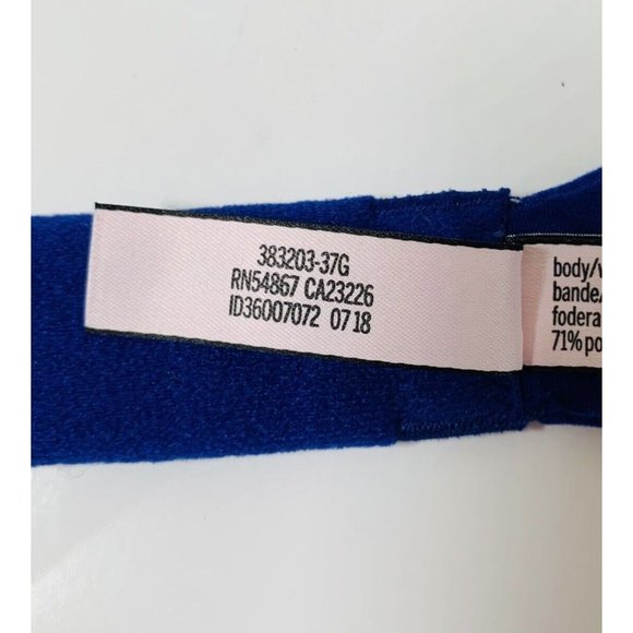 Victorias Secret Body By Victoria Blue Lined Demi Bra Sz 34B Velour Trim Glitter - Picture 10 of 11
